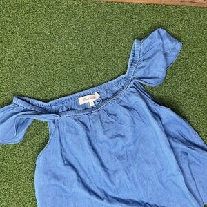 Madewell Off Shoulder Top Ruffle Sleeve Chambray‎ Blouse Casual Blue Size M